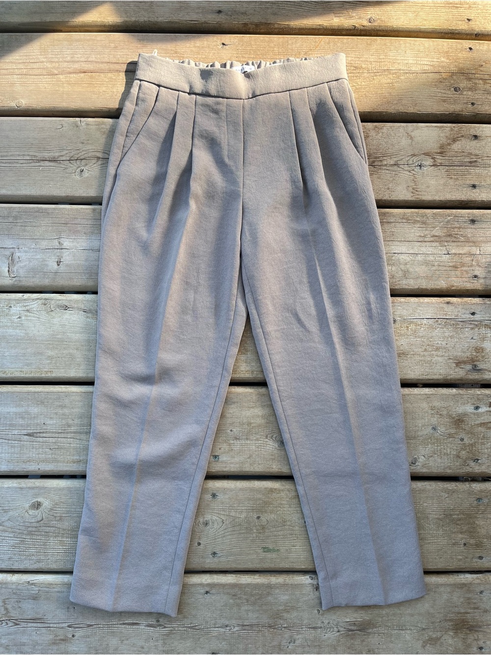 Babaton Cohen Pull-On Pleated Trousers in Taupe - Size 0